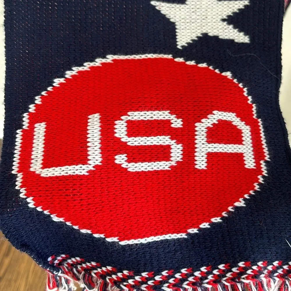 Vintage USA America knit long 70’s made in USA scarf MAGA Winter Olympics EUC!